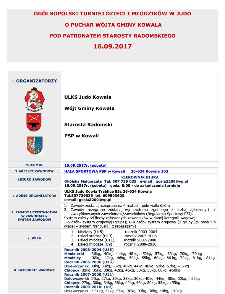 KOMUNIKAT  ORGANIZACYJNY