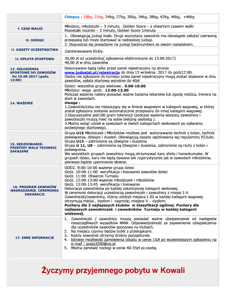 KOMUNIKAT  ORGANIZACYJNY